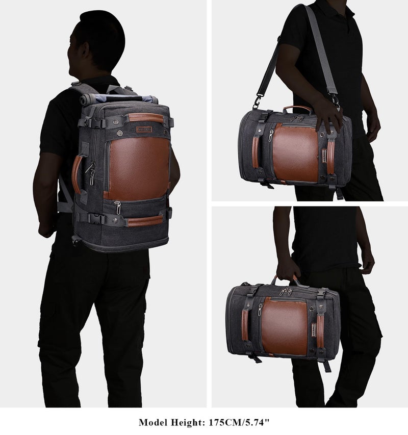 WITZMAN Travel Backpack for Men Women Carry on Luggage Backpack Canvas Rucksack Duffel bag with Shoe Compartmentï¼ˆA2020 blackï¼‰ - Image 3